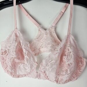 Felina Lingerie 2001 36C Pink Lace Front Closure Bra Romantic Vintage Semi Sheer